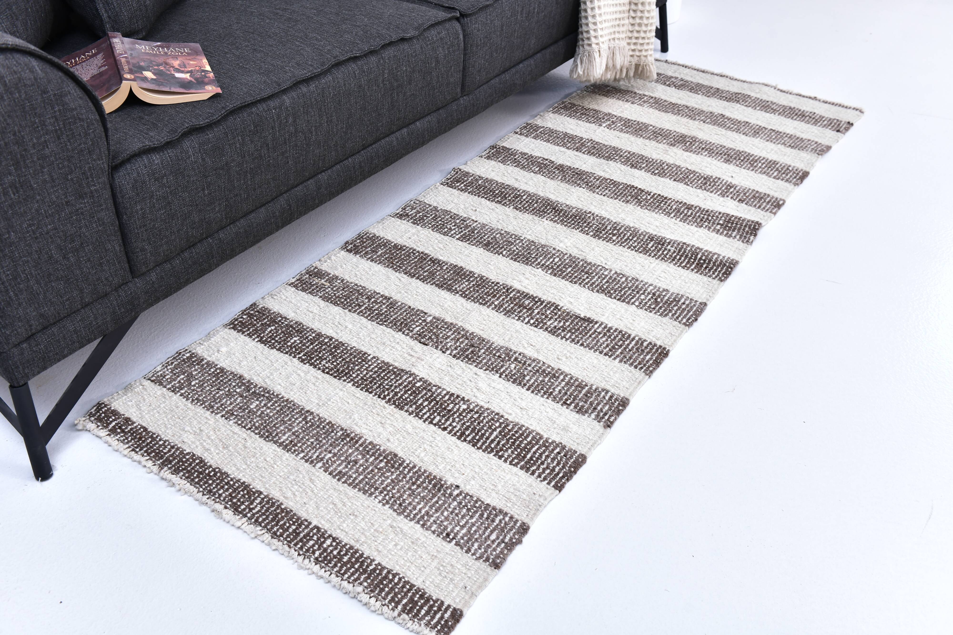 runner kilim carpet, runner wool kilim rug 207x72 cm natural wool rug
