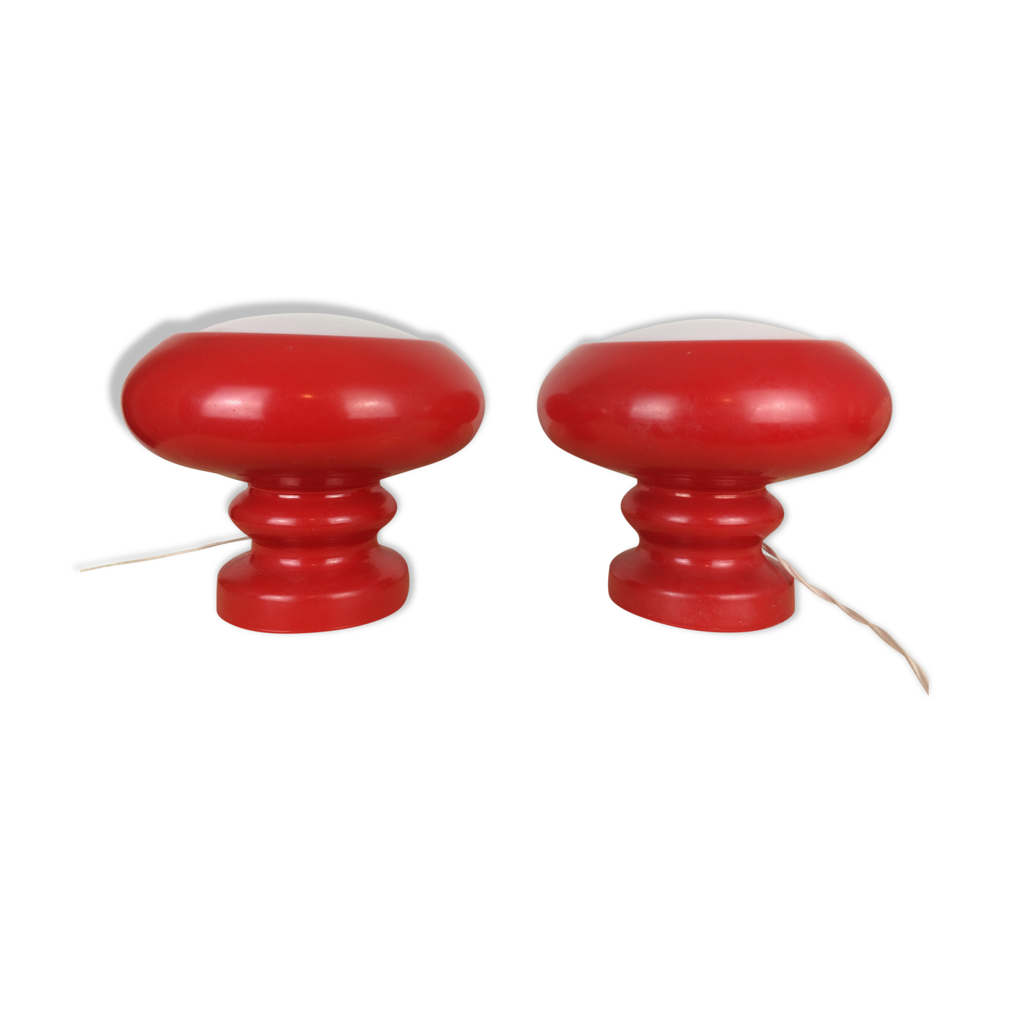 Pair of mushroom lamps red glass space age, 70s