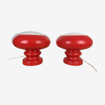 Pair of mushroom lamps red glass space age, 70s