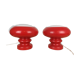Pair of mushroom lamps red glass space age, 70s