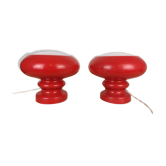 Pair of mushroom lamps red glass space age, 70s