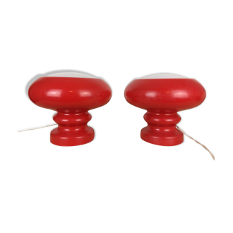 Pair of mushroom lamps red glass space age, 70s