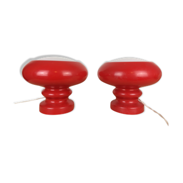 Pair of mushroom lamps red glass space age, 70s