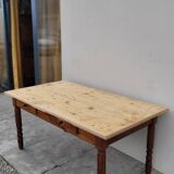 Old rustic farm table 2 drawers 1900s - 1m62
