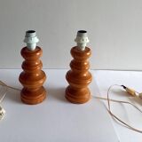 Pair of wooden lamp legs turned vintage 70s