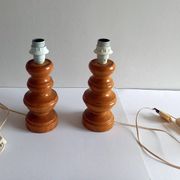 Pair of wooden lamp legs turned vintage 70s