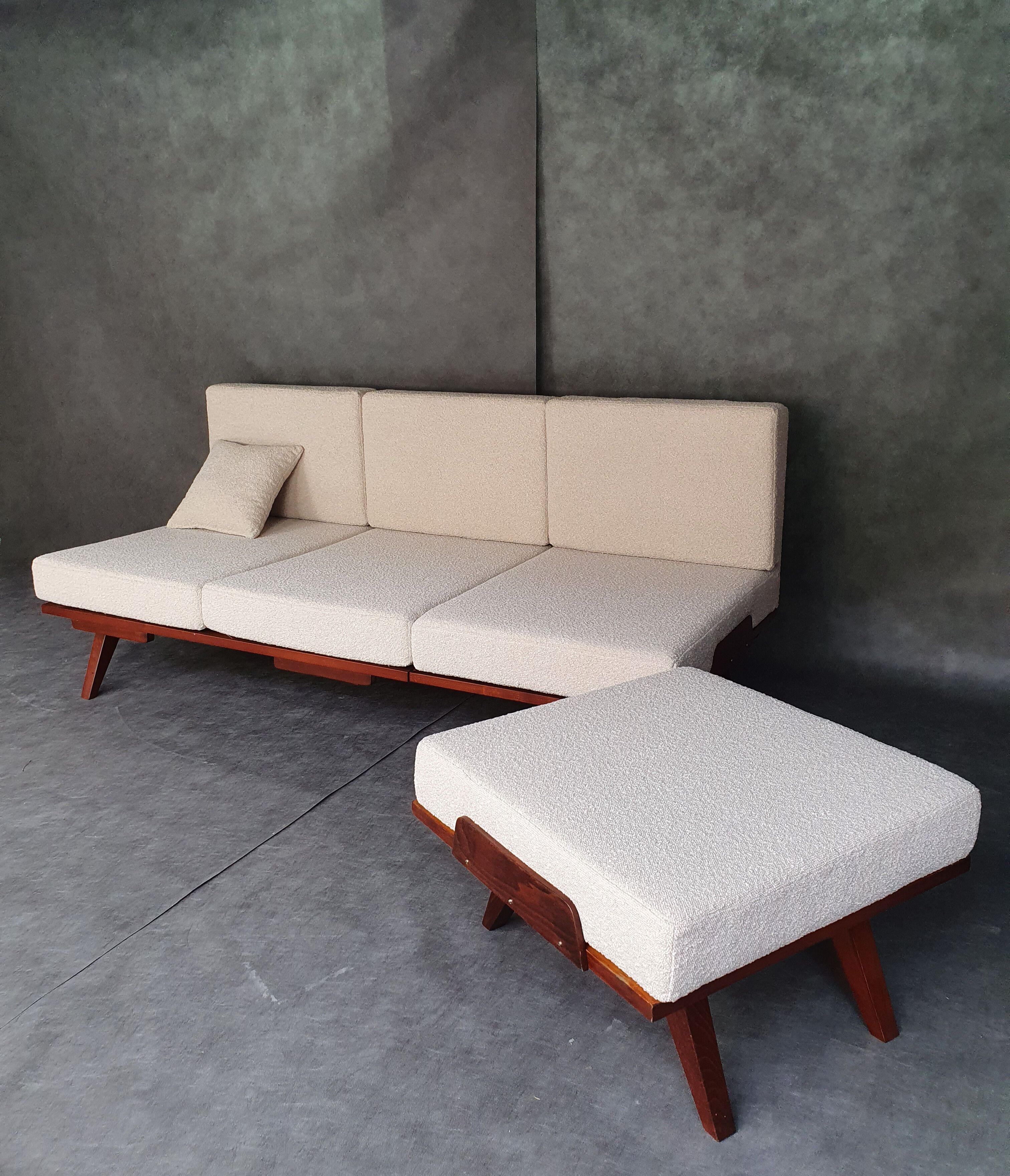 Tatra sofa bed, renovated buckle fabric, vintage czech 1960