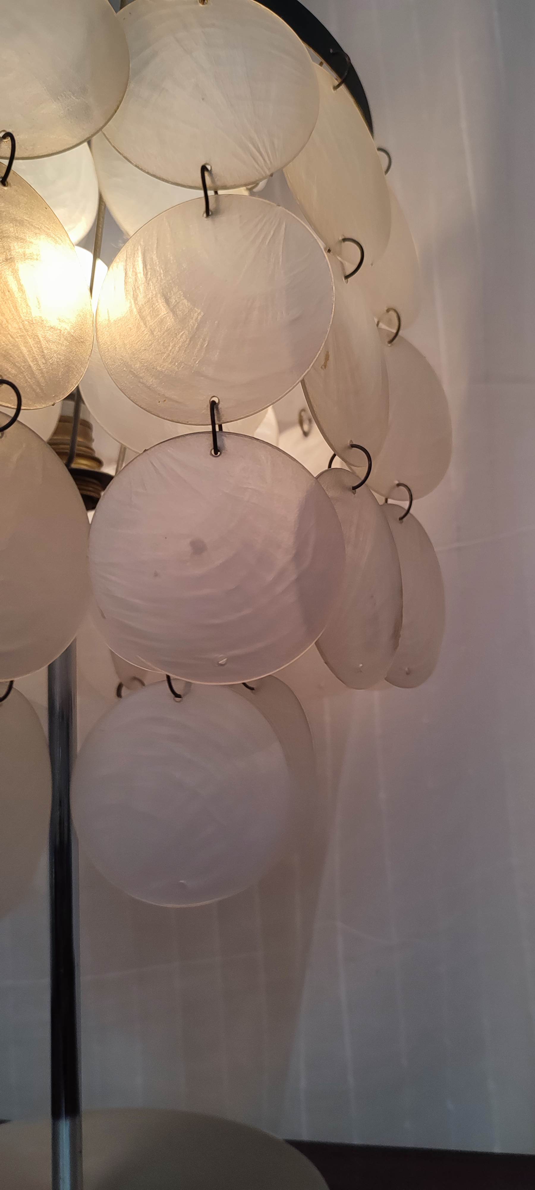 Aluminum table lamp and vintage mother-of-pearl tablets