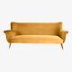 Three-seater velvet sofa, German, 1960s, mustard, restored.