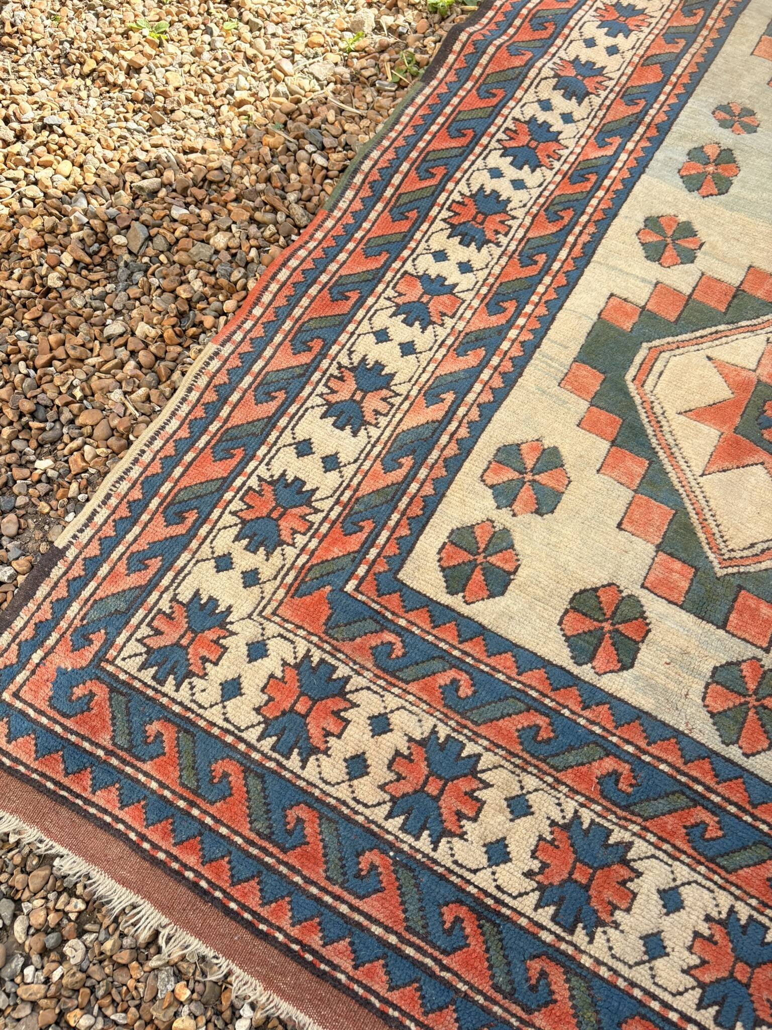 Antique Kazak Caucasian Carpet Wool 200x120 Vintage Blue Oriental Carpet 1900