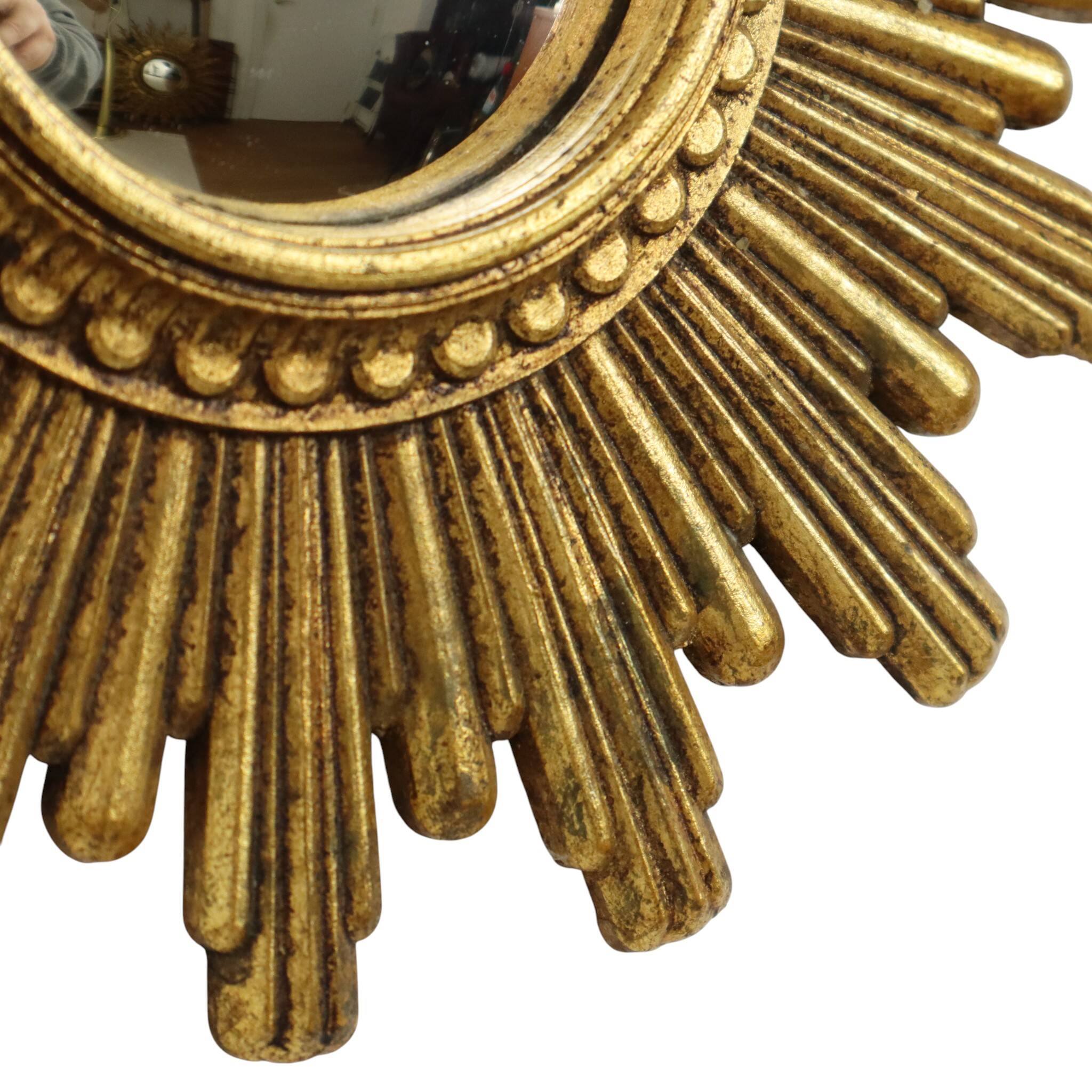 Small Sun Mirror Sunburst Mirror Gold Convex 24cm