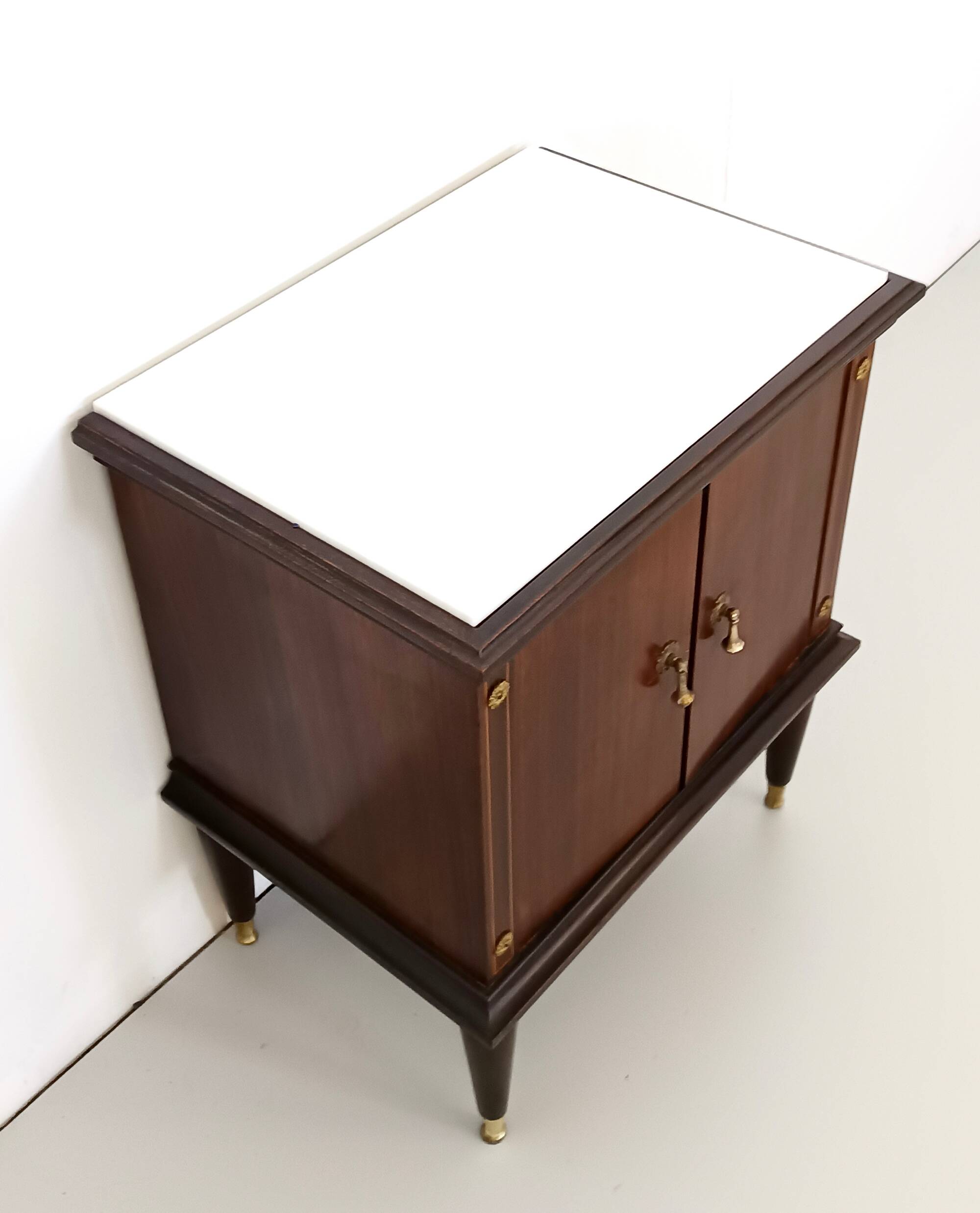 Pair of Black Walnut Nightstands with Marble Top ascr. to Paolo Buffa, Ita