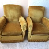 Pair of vintage yellow velvet armchairs