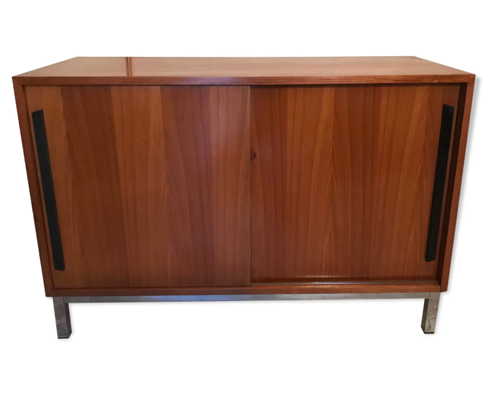 Vintage sideboard 1960-80 walnut blond sliding doors and base chrome