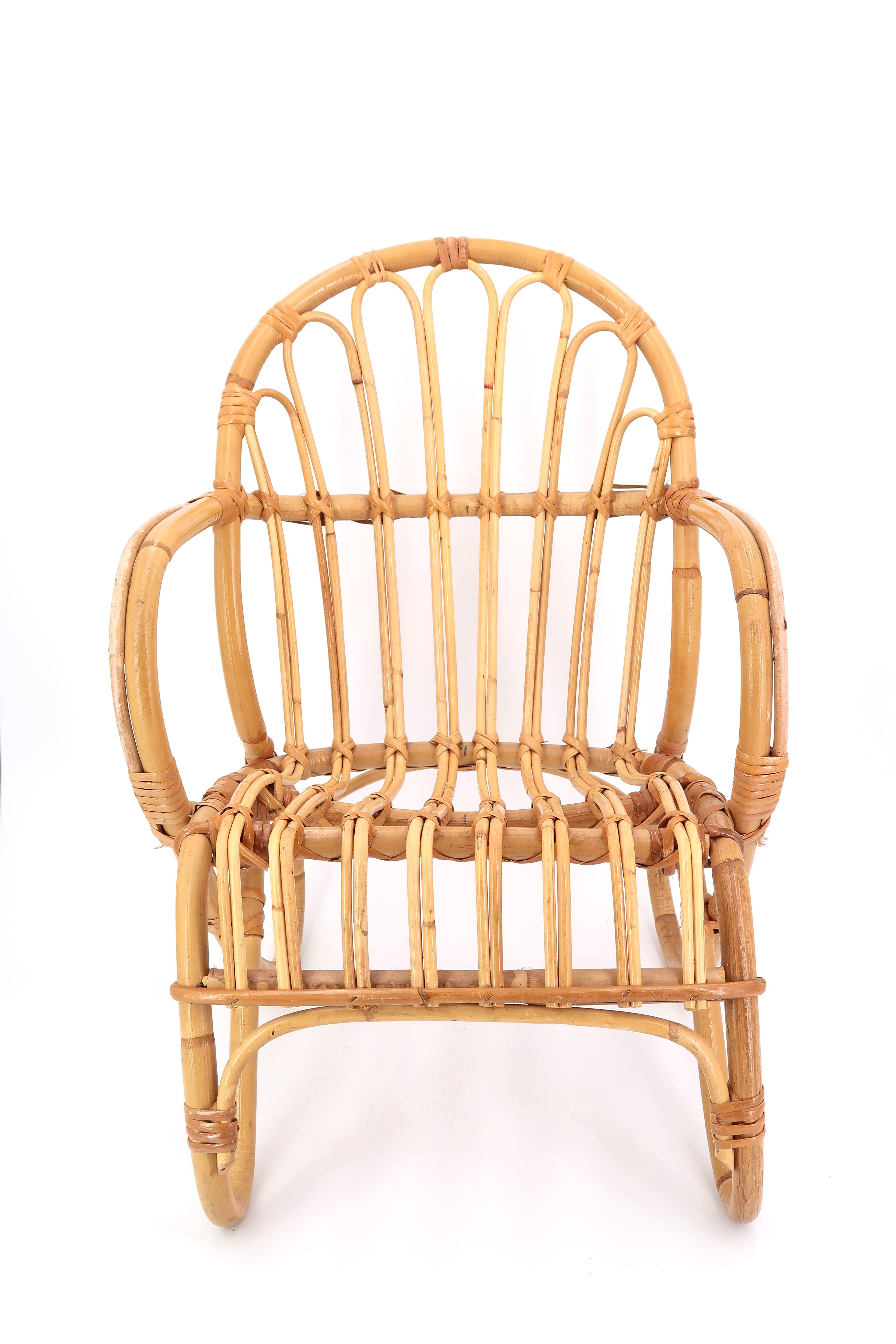 Children's chair in bamboo and rattan, 70s