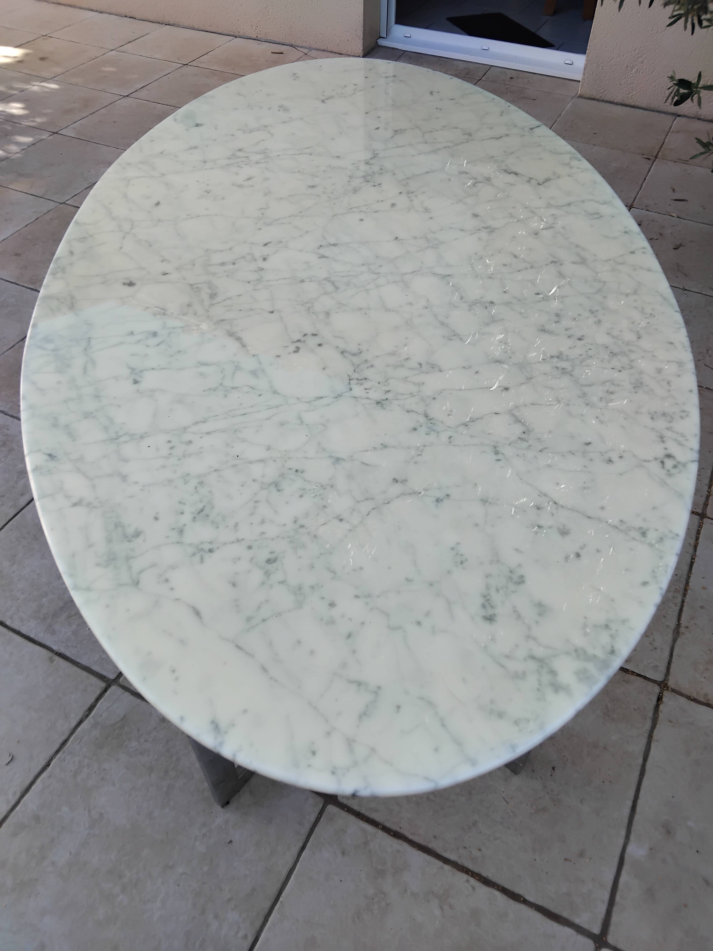Carrara marble and chrome dining table, vintage Italy, 70s style