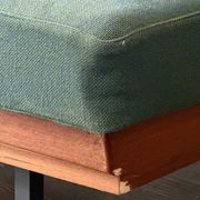 Vintage wooden sofa – modernist design, green patterned fabric