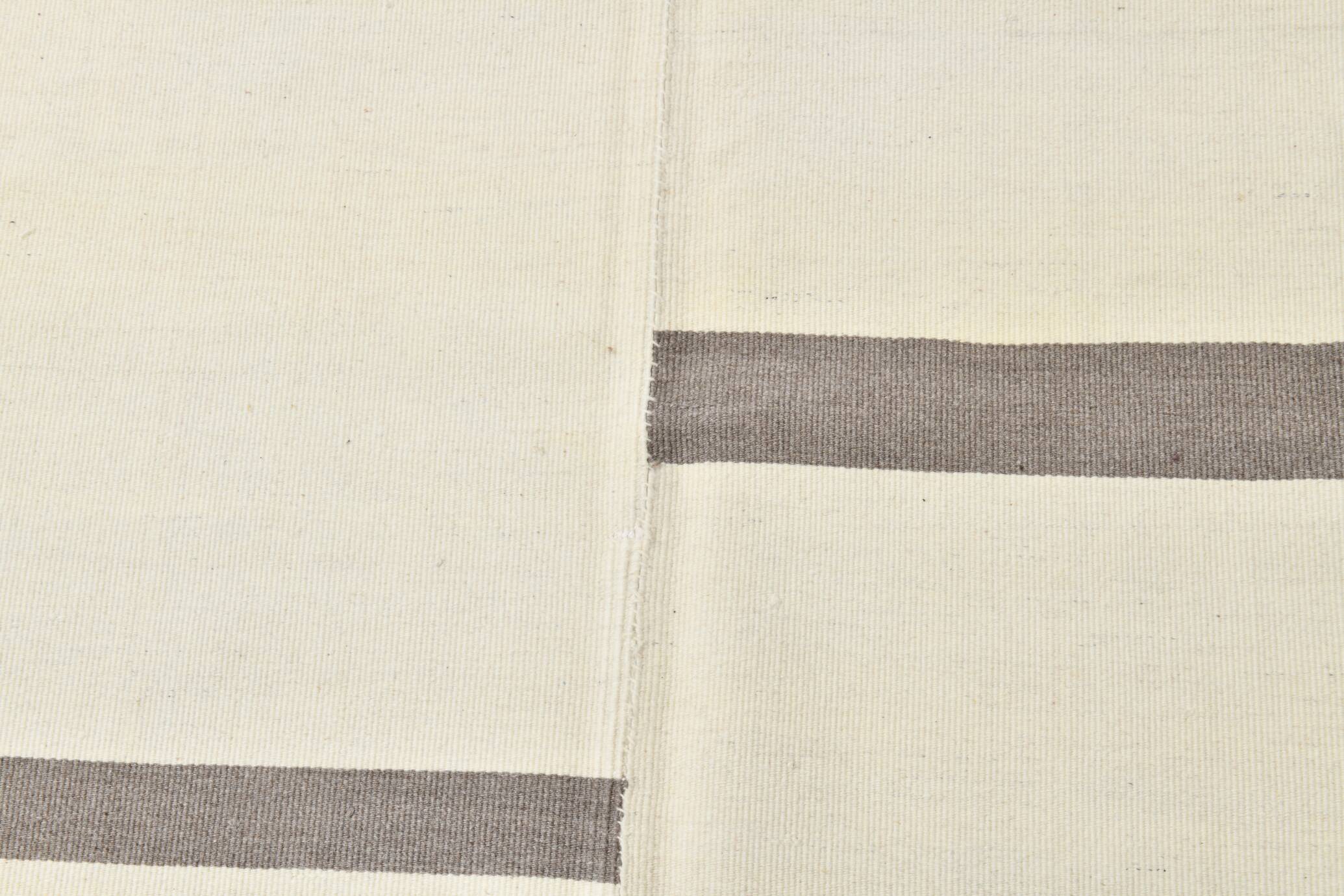 7x9 Cream Gray Handmade Comtemporary Kilim Rug, 225x276Cm