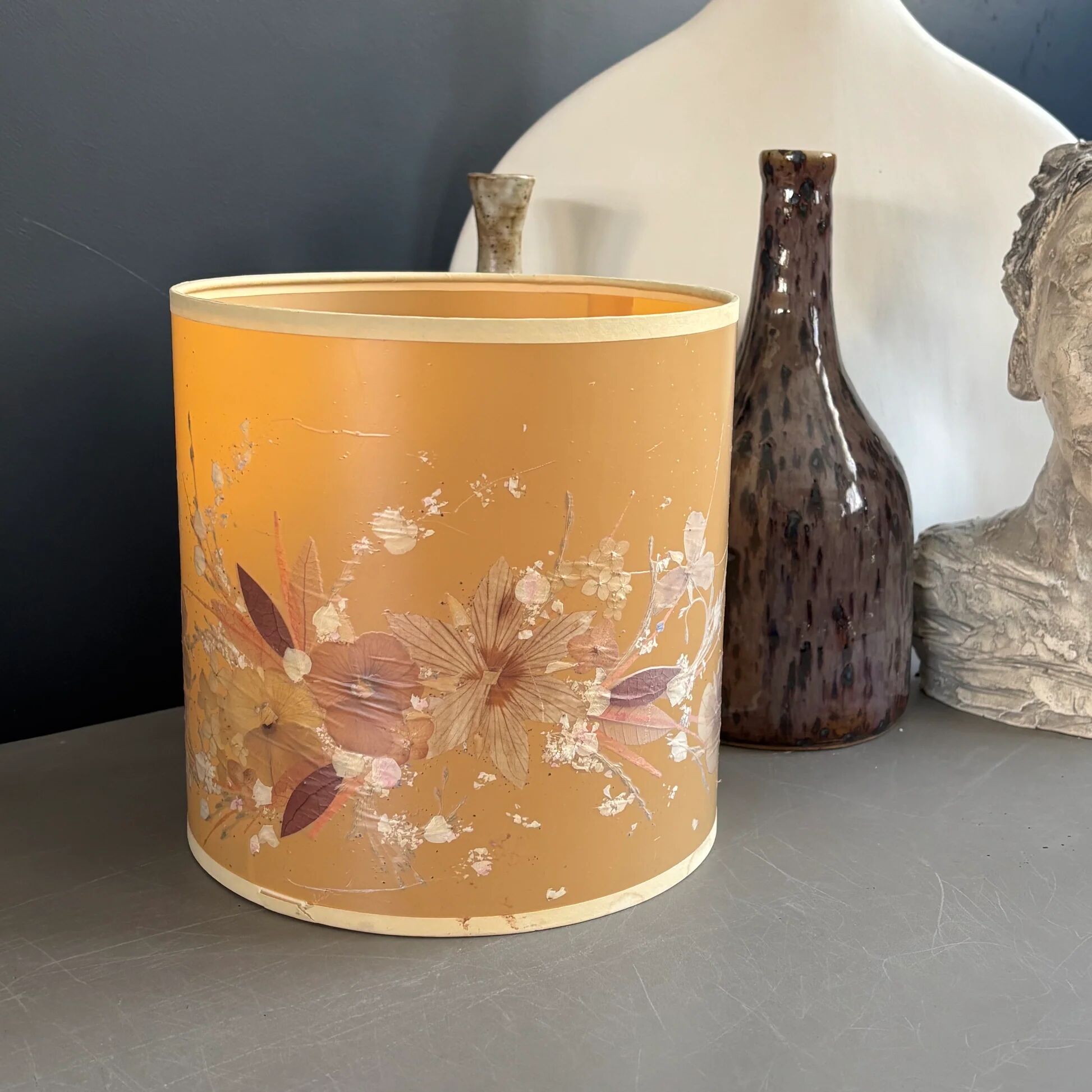 Vintage lampshade with dried flowers