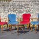 English lounge 4 armchairs and a coffee table Queen Anne armchairs blue and red fabric