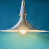 Large trumpet lamp in brushed-gold aluminum. Denmark 1970