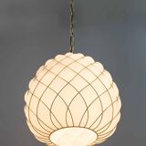 Modern Brass and Caged Murano Glass Large Pendant Lamp Fontana Arte Style