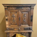 Antique carved wooden jam cupboard, two-part piece of furniture