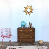 Commode chiffonnier semainier vintage 1950/1960 - rétro - 4 tiroirs - pieds compas - chêne