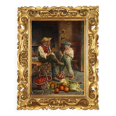 Old painting signed A. Dumini "Preparing for the Market" 19th century