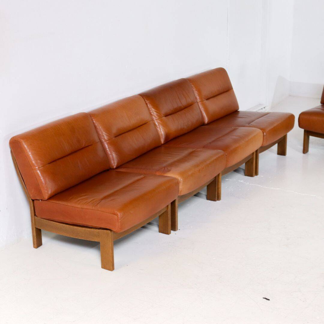 Brutalist 7-piece cognac leather modular sofa