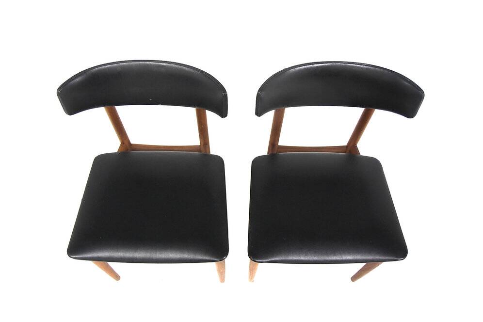 Set of 2 Scandinavian chairs in teak and imitation leather, Denmark, 1960