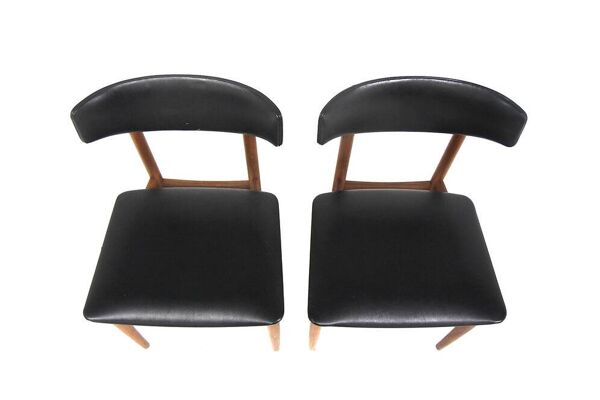 Set de 2 chaises scandinave en teck et en skaï, Danemark, 1960