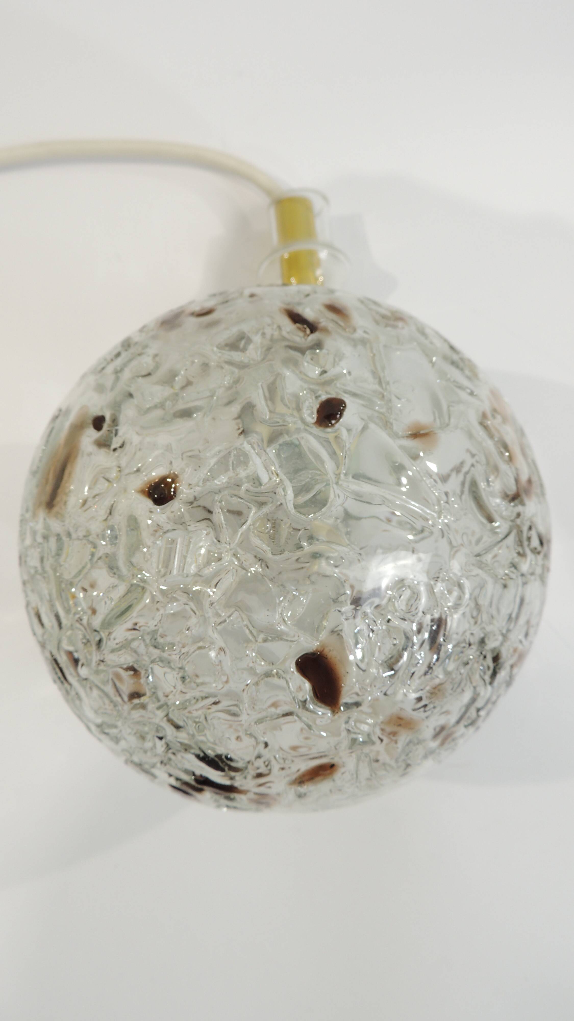 Doria Leuchten pendant lamp, textured Murano glass globe and brass,