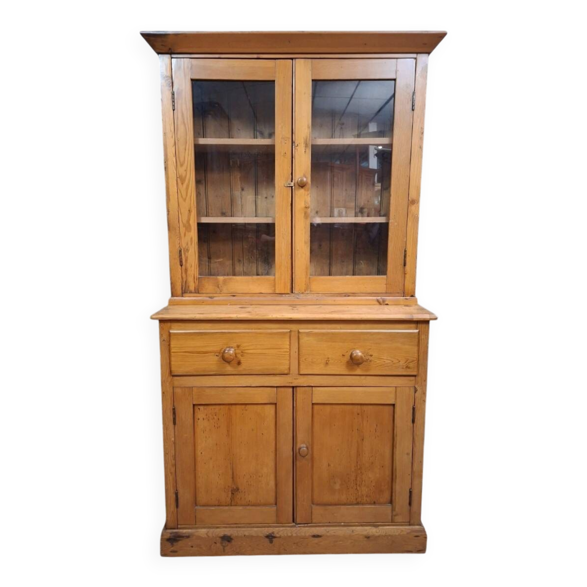 Two-body antique buffet in solid pine – glazed dresser – country style