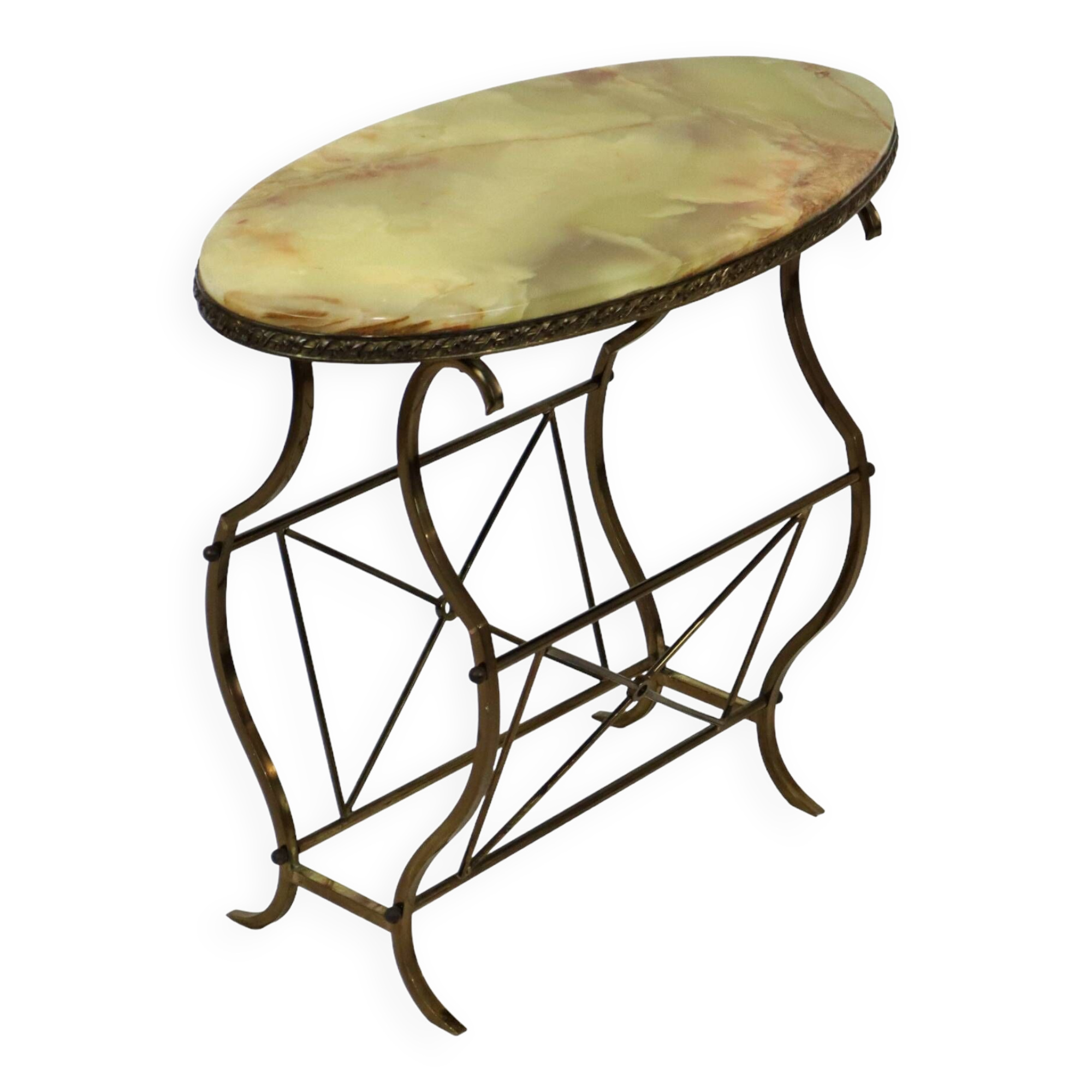 Vintage classic side table oval side table onyx marble brass sixties 64cm
