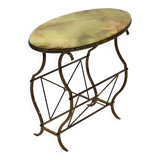 Vintage classic side table oval side table onyx marble brass sixties 64cm