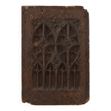 Panneau en relief en chêne sculpté gothique tardif, France, 15e siècle