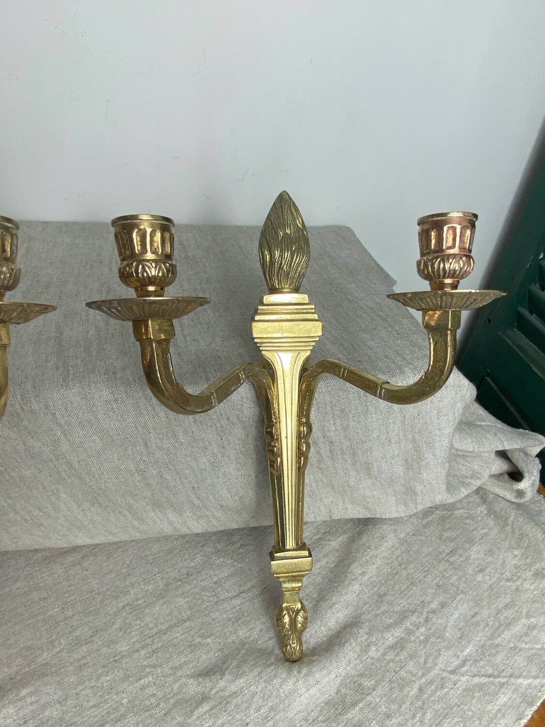 Two Empire style bronze wall candlesticks