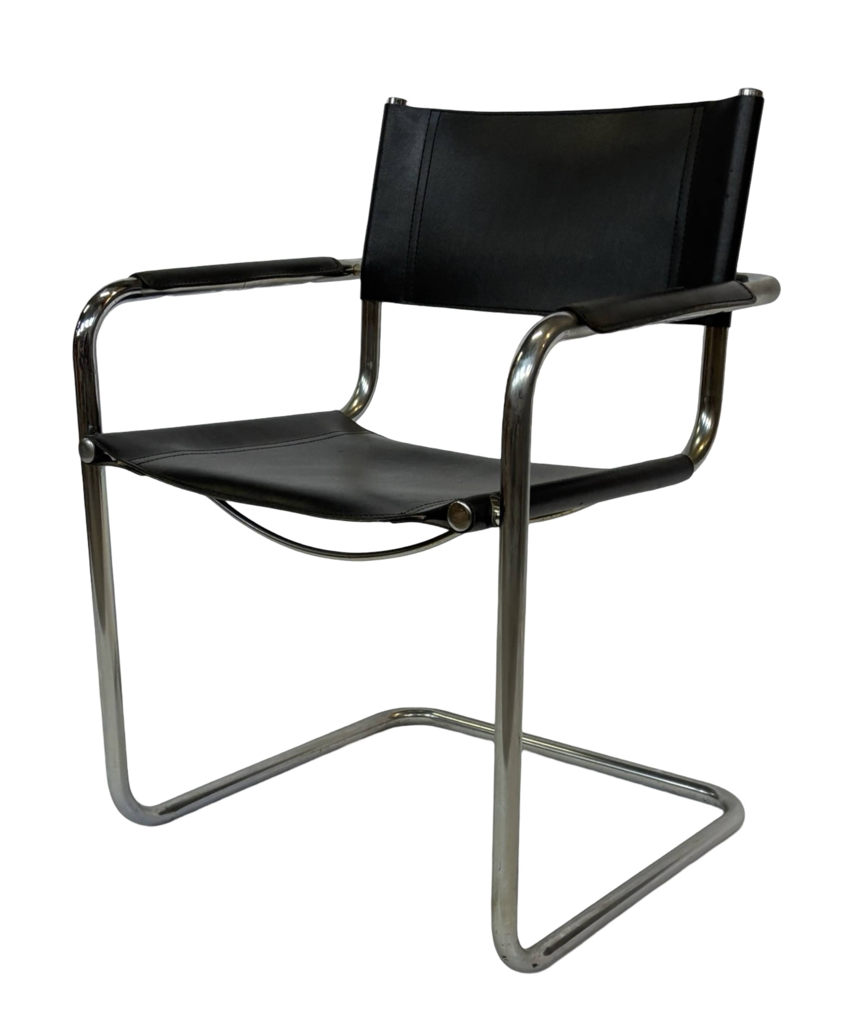 Vintage set of 4 tubular leather chairs style MG5 Grassi