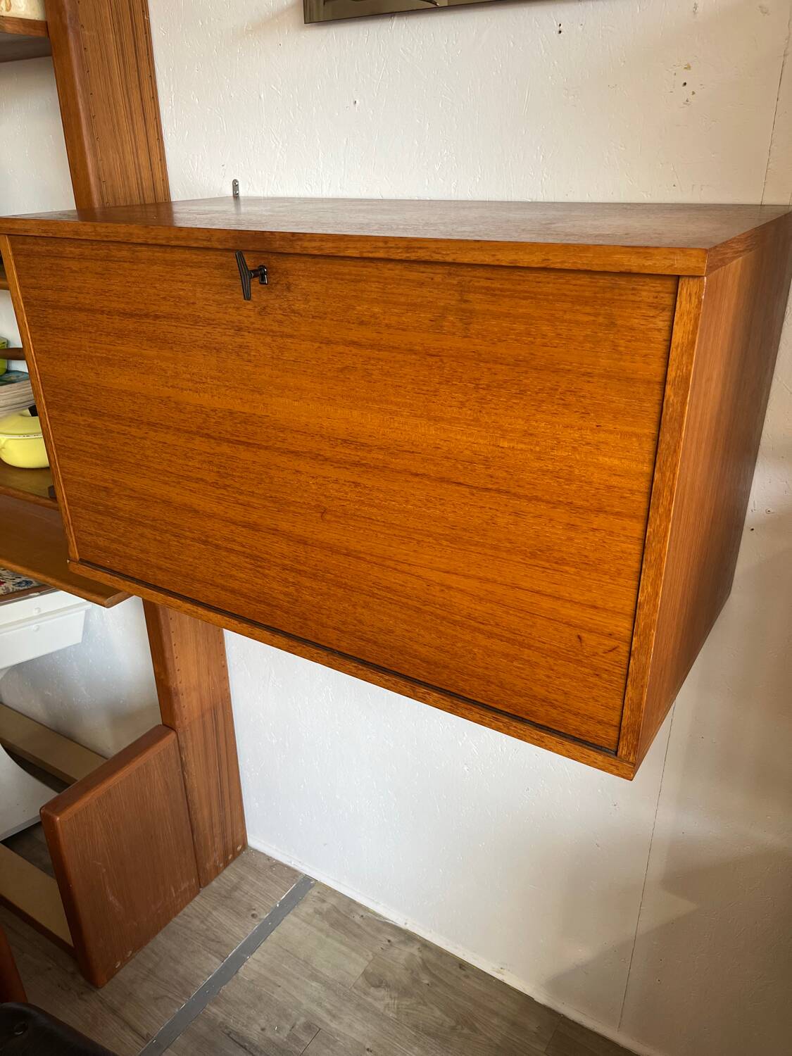 Scandinavian teak wall-mounted secretary from the 1970s