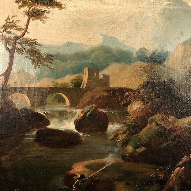 Trumeau decorated with an oil on canvas representing an animated landscape, early nineteenth century