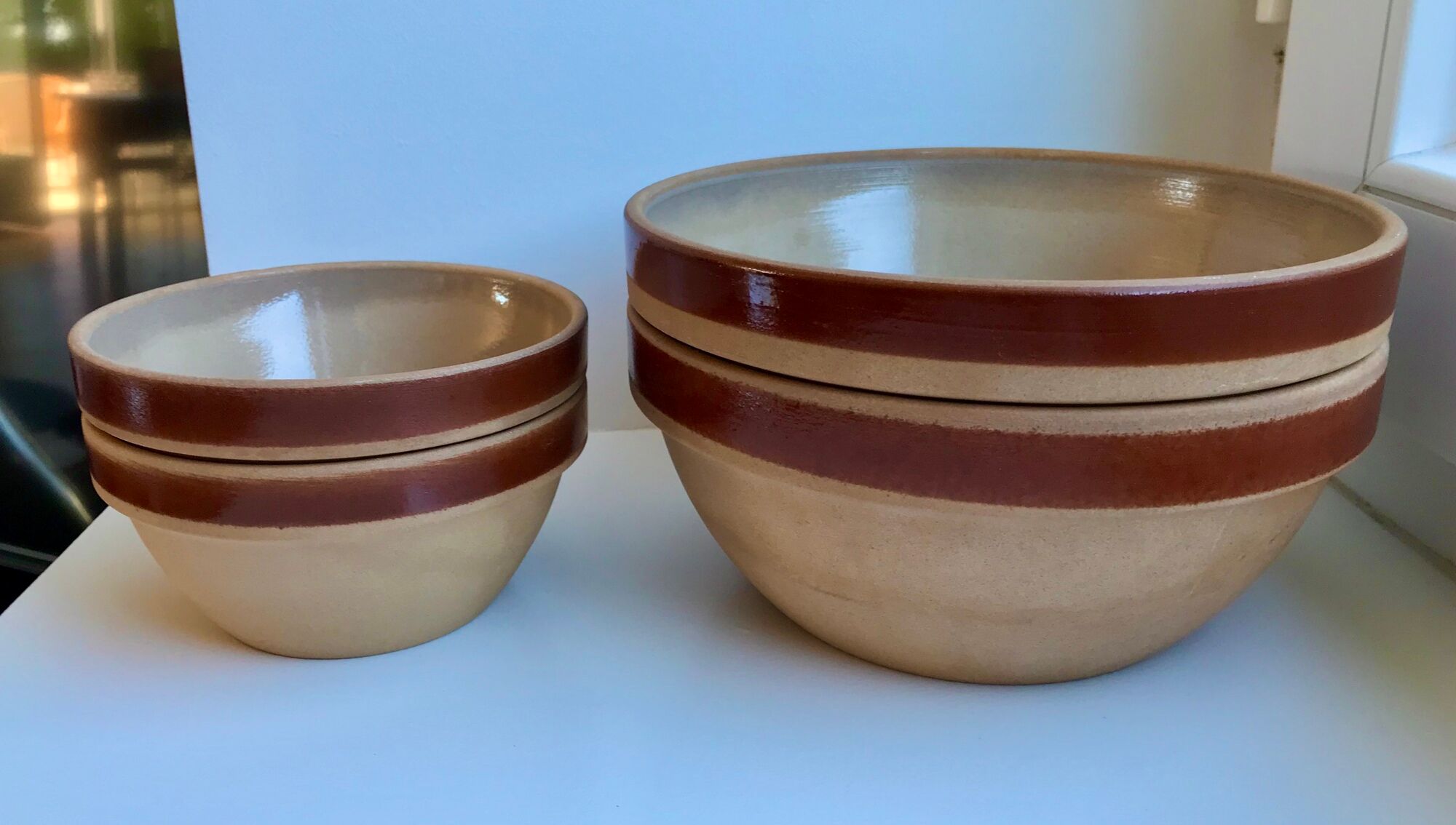 Duos of salad bowls in Gien sandstone 70s made in France