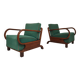Paire de fauteuils Art déco vert par Jindrich Halabala, Prague 1930