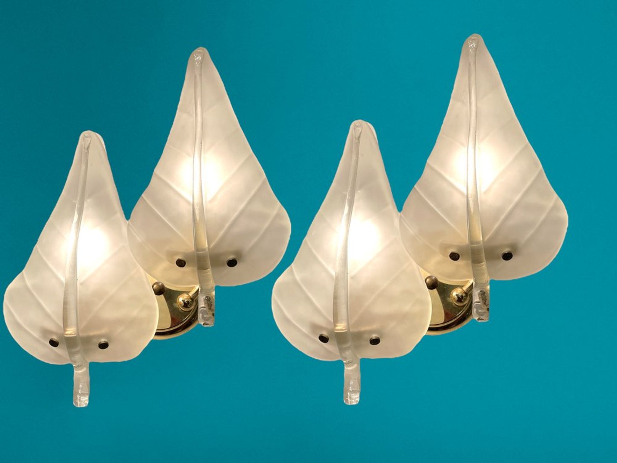Midcentury Italian Murano Glass Leaf Sconces, Set of 2