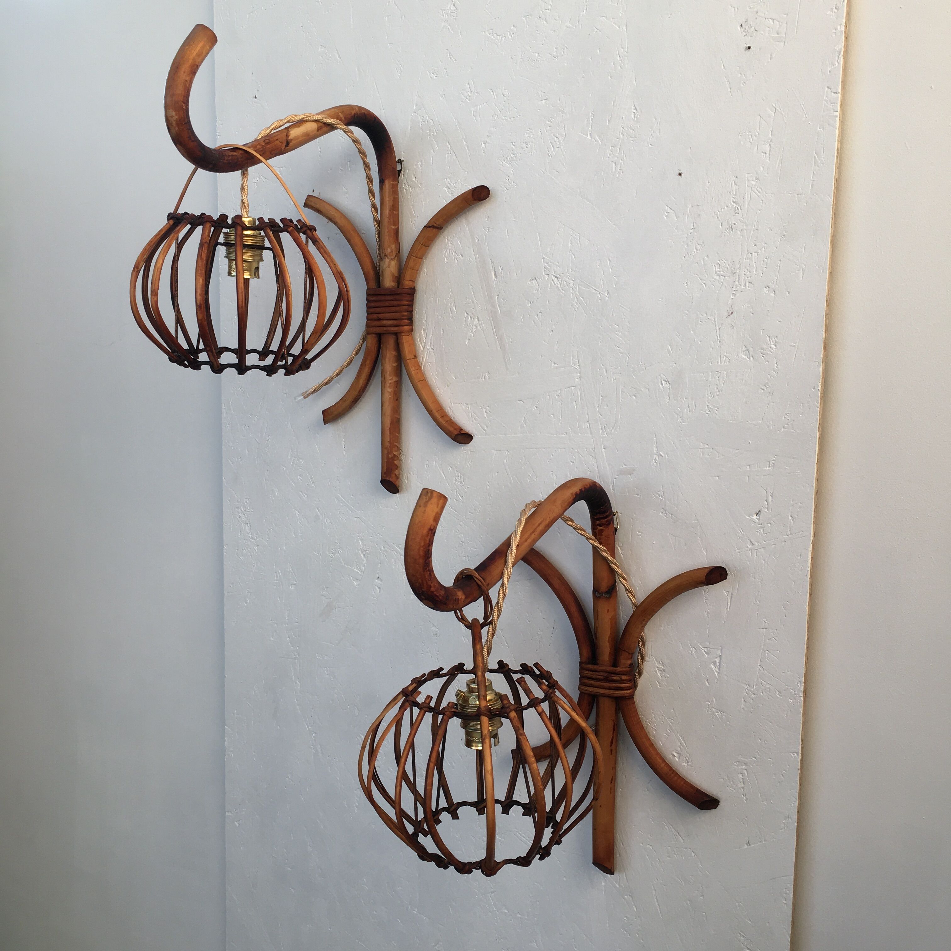 Pair of 60s rattan wall light