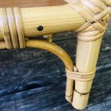 Wall shelf blond wood, bamboo, vintage rattan