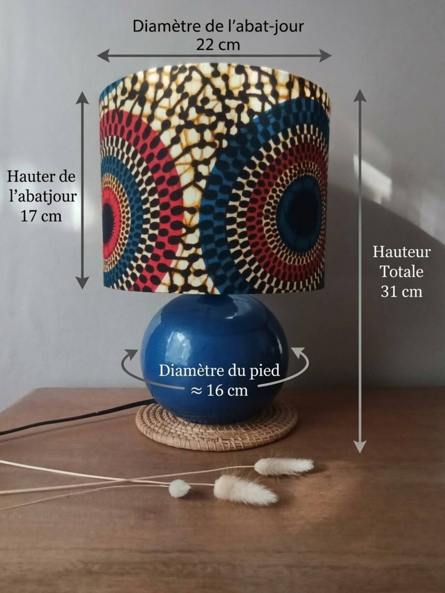 blue ceramic lamp | ethnic printed wax lampshade