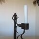 Brutalist candlestick in blackened wrought iron from the 1940s-50s.