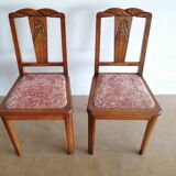 Set of 2 50s chairs in oak and pink velvet