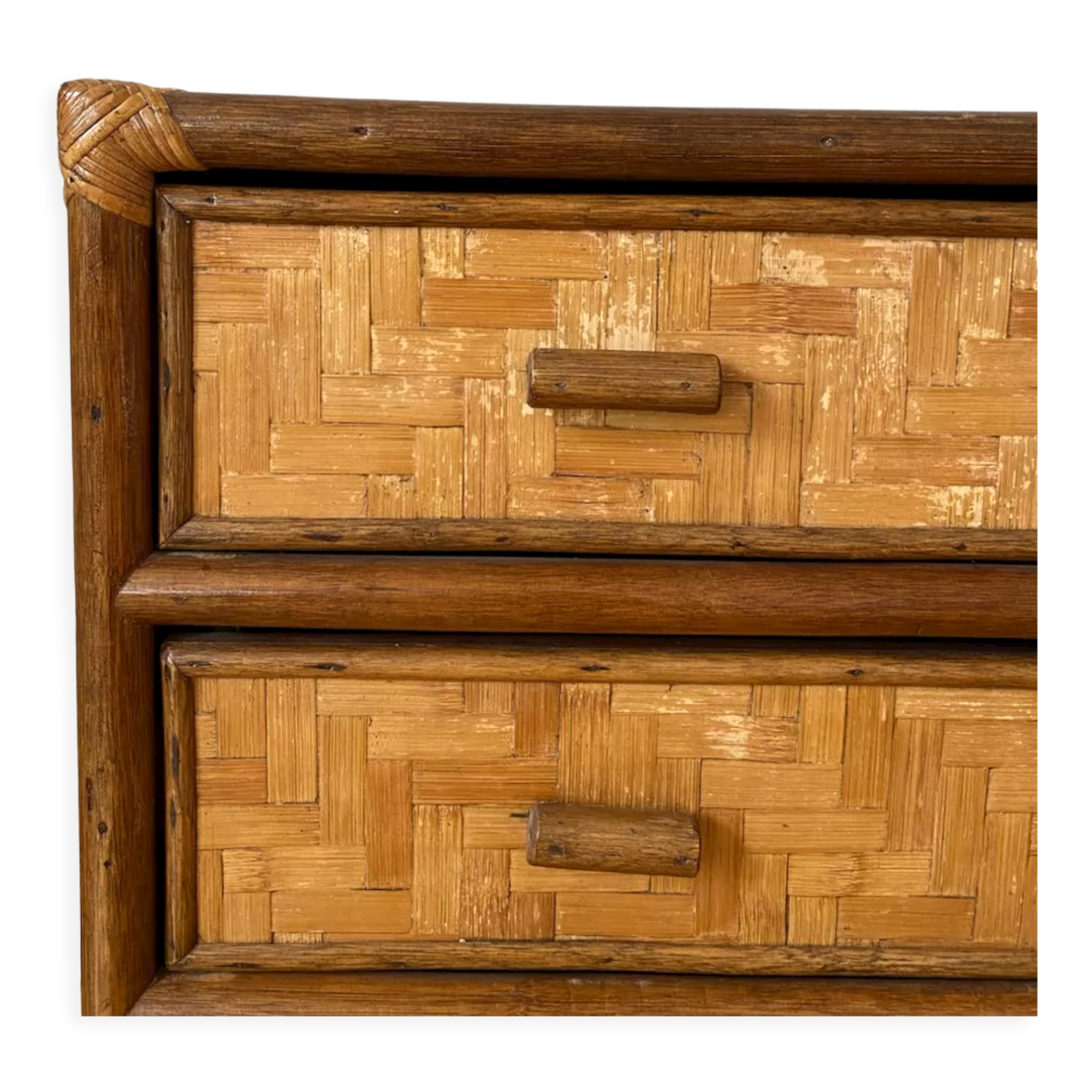 Rattan and vintage bamboo chest of drawers